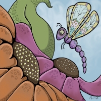 Just looking for a lovely place to land Flower and dragonfly