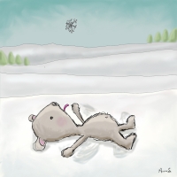 First taste of winter. Bear making snow angel