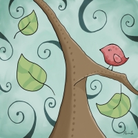 Amazing how one small spot of colour can cheer up a place! Red bird in tree