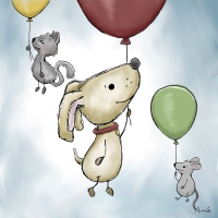 Just floating around with my friends. Animals and balloons