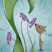 Smells like Spring! Deer sniffing flower