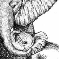 Elephant-mother and child