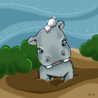 This mud is amazing and so squishy between my toes Hippo and bird