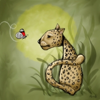 Unlikely friends. Leopard and butterfly
