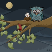 A good night for spooky stories cardinal, bird and owl