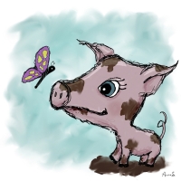 Hello friend! Butterfly and pig
