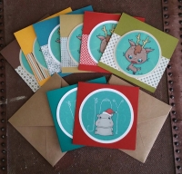 Reindeer and hippo card sets Chistmas card sets